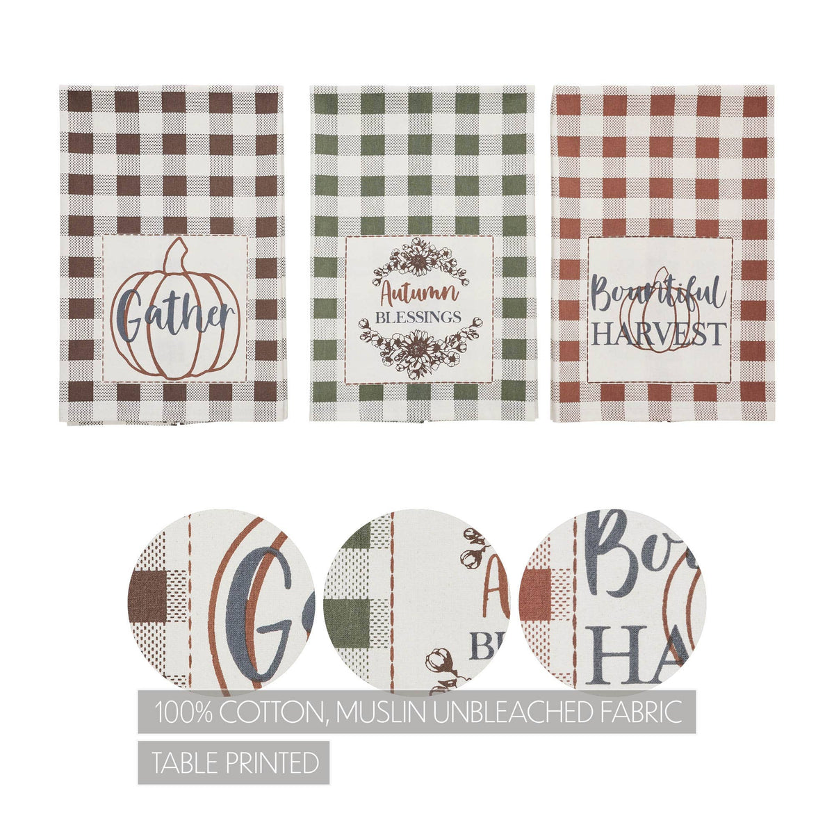 Fall Harvest Kitchen Tea Towels Set 19x28 Rustic Decor