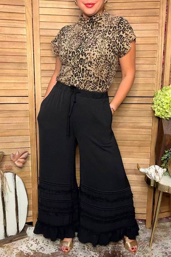 Western black wide leg women's boutique pant XCH17321