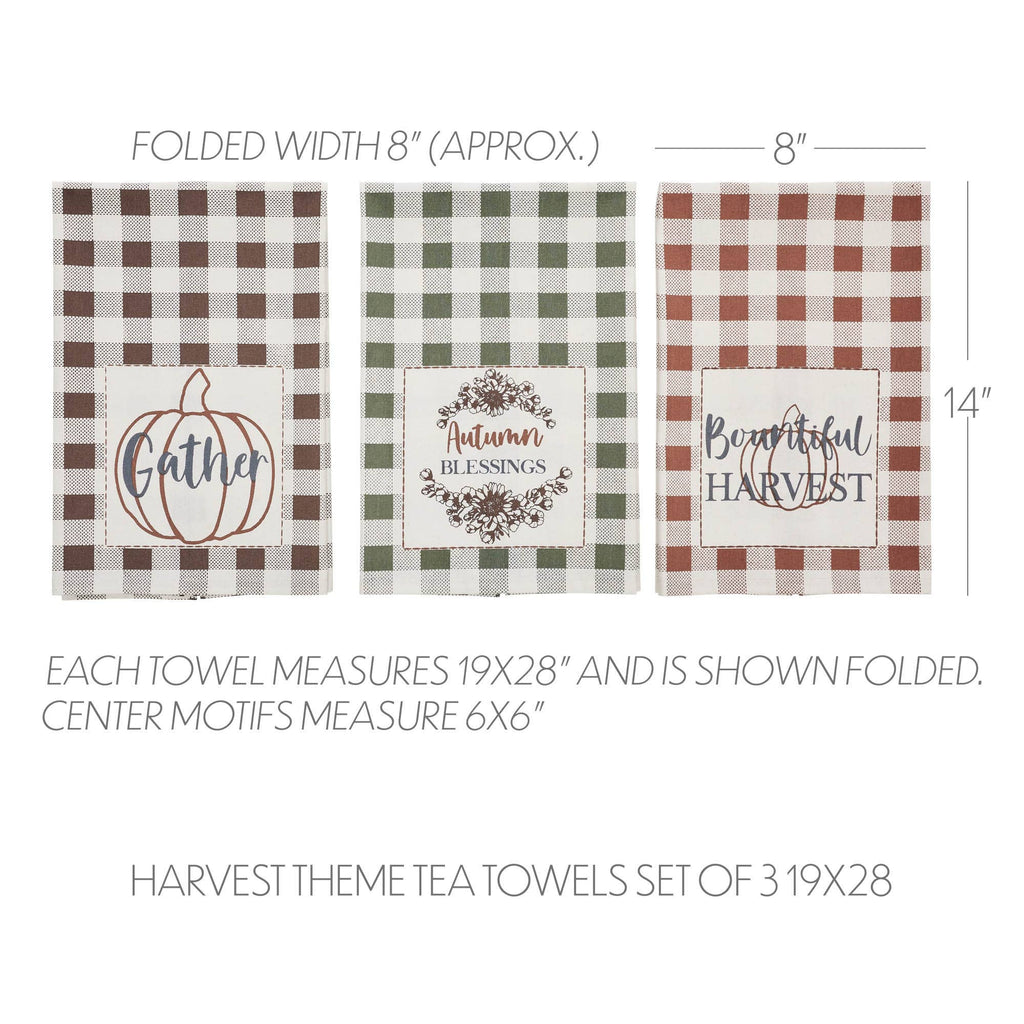 Fall Harvest Kitchen Tea Towels Set 19x28 Rustic Decor