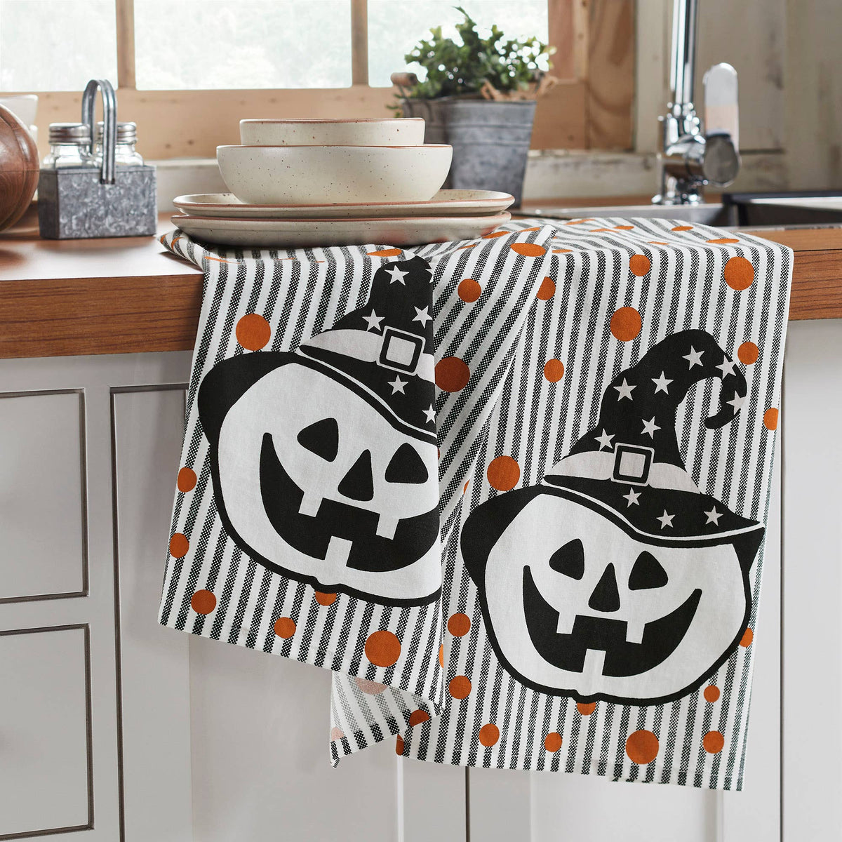 Halloween Jack O Lantern Fall Tea Towels 2pc