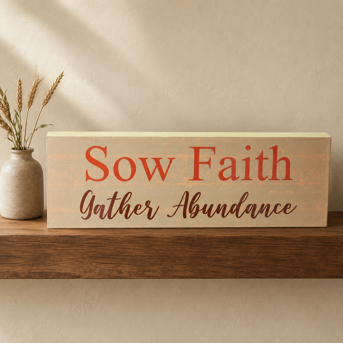 Sow Faith Gather Abundance Wood Sign 15" Farmhouse Decor