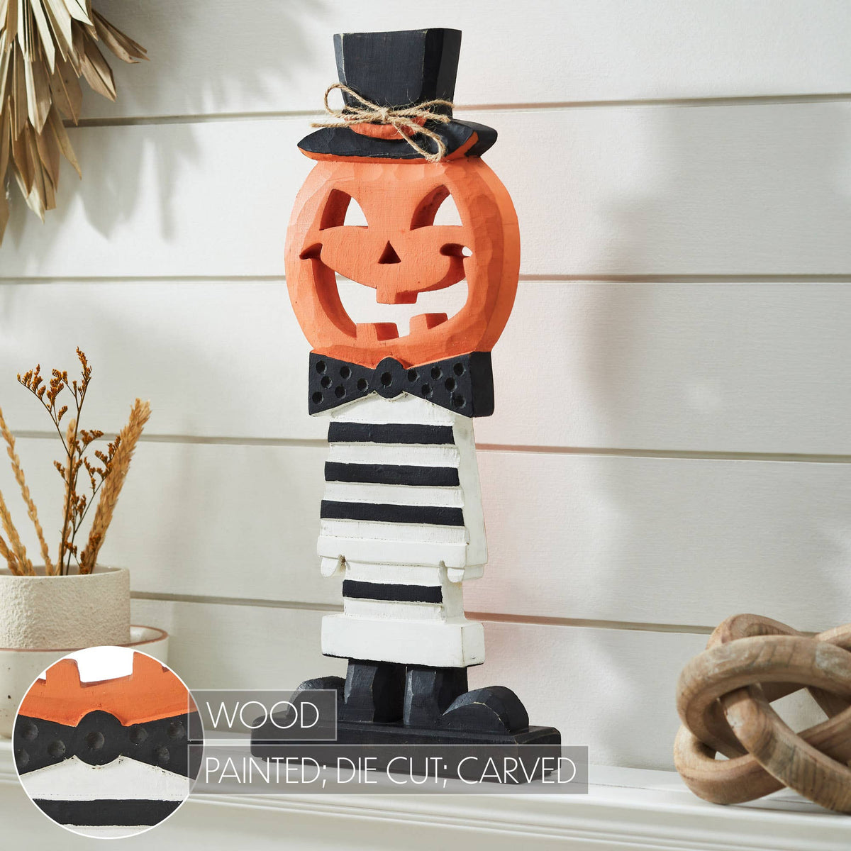 Jack-O'-Lantern with Top Hat Halloween Shelf Sitter 17.5"