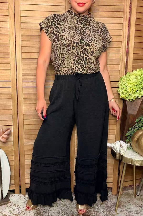 Western black wide leg women's boutique pant XCH17321