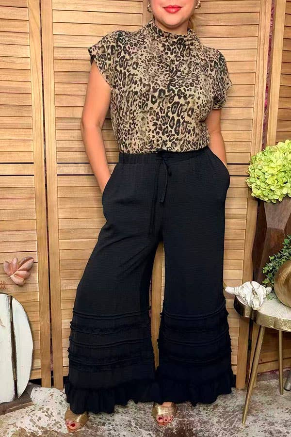 Western black wide leg women's boutique pant XCH17321