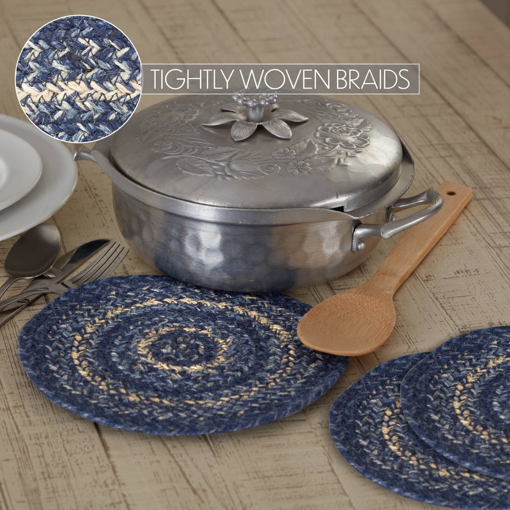 Great Falls Blue Braided Jute Trivet Hot Pad 8 Set of 3