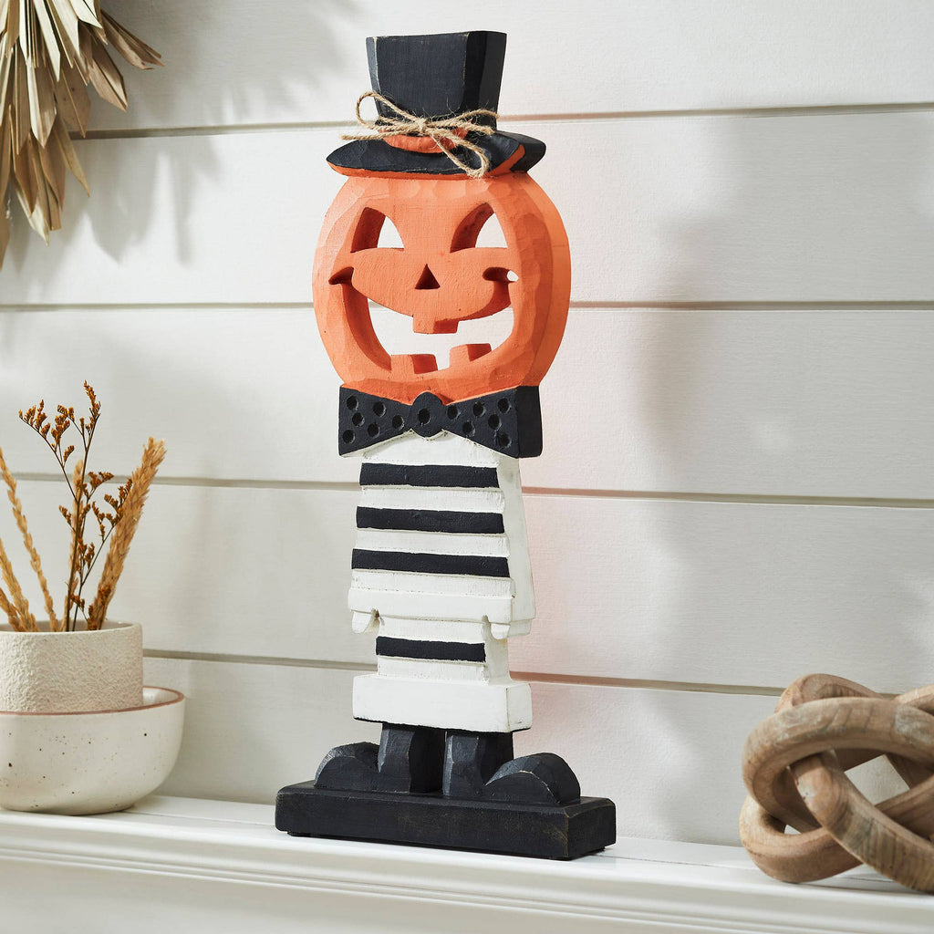 Jack-O'-Lantern with Top Hat Halloween Shelf Sitter 17.5"