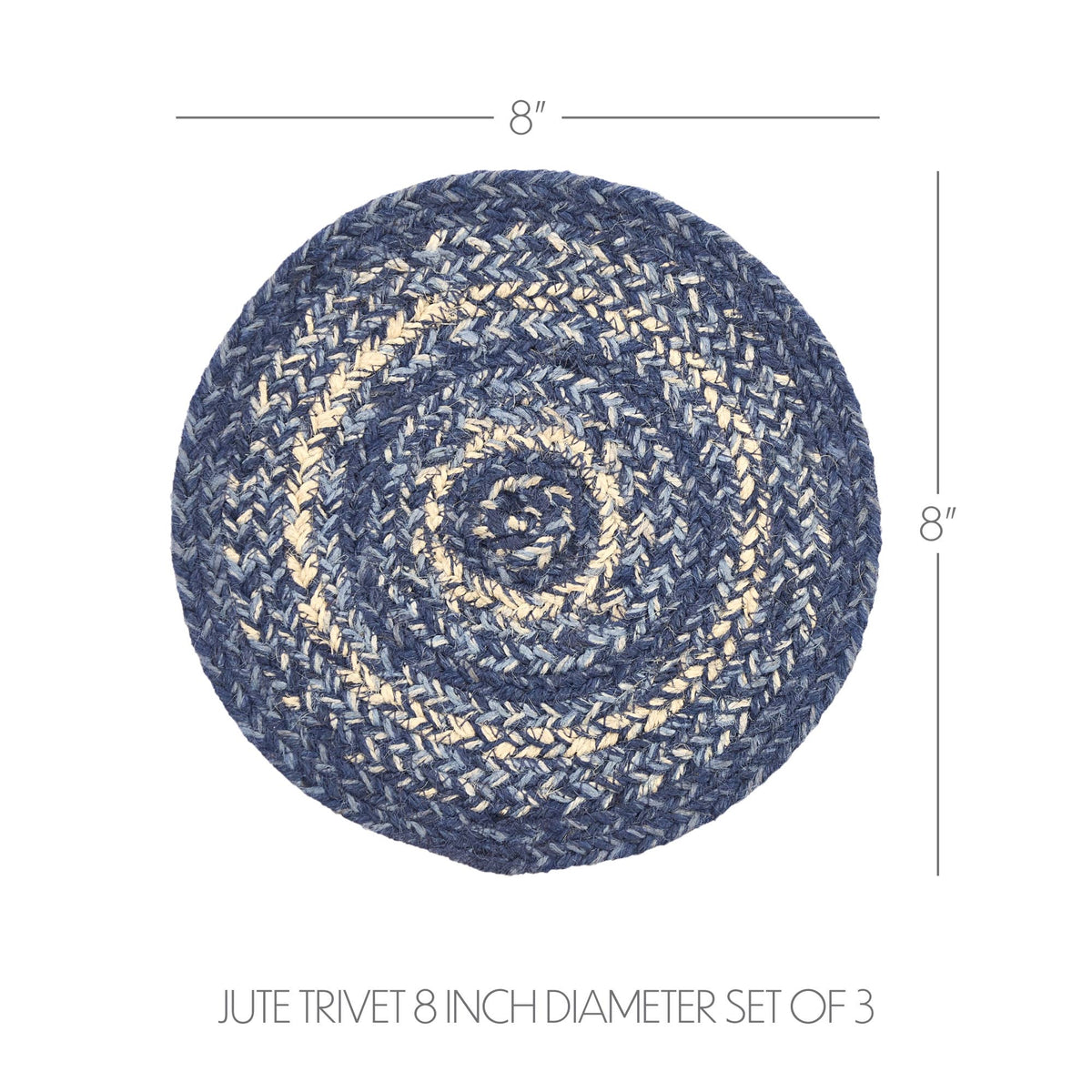 Great Falls Blue Braided Jute Trivet Hot Pad 8 Set of 3