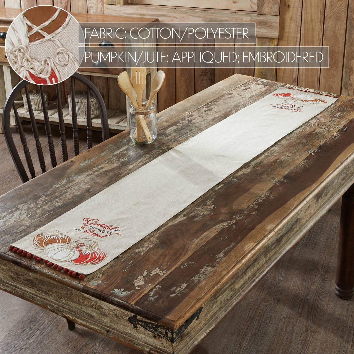 Farmhouse Grateful Thankful Blessed Table Runner 12x72