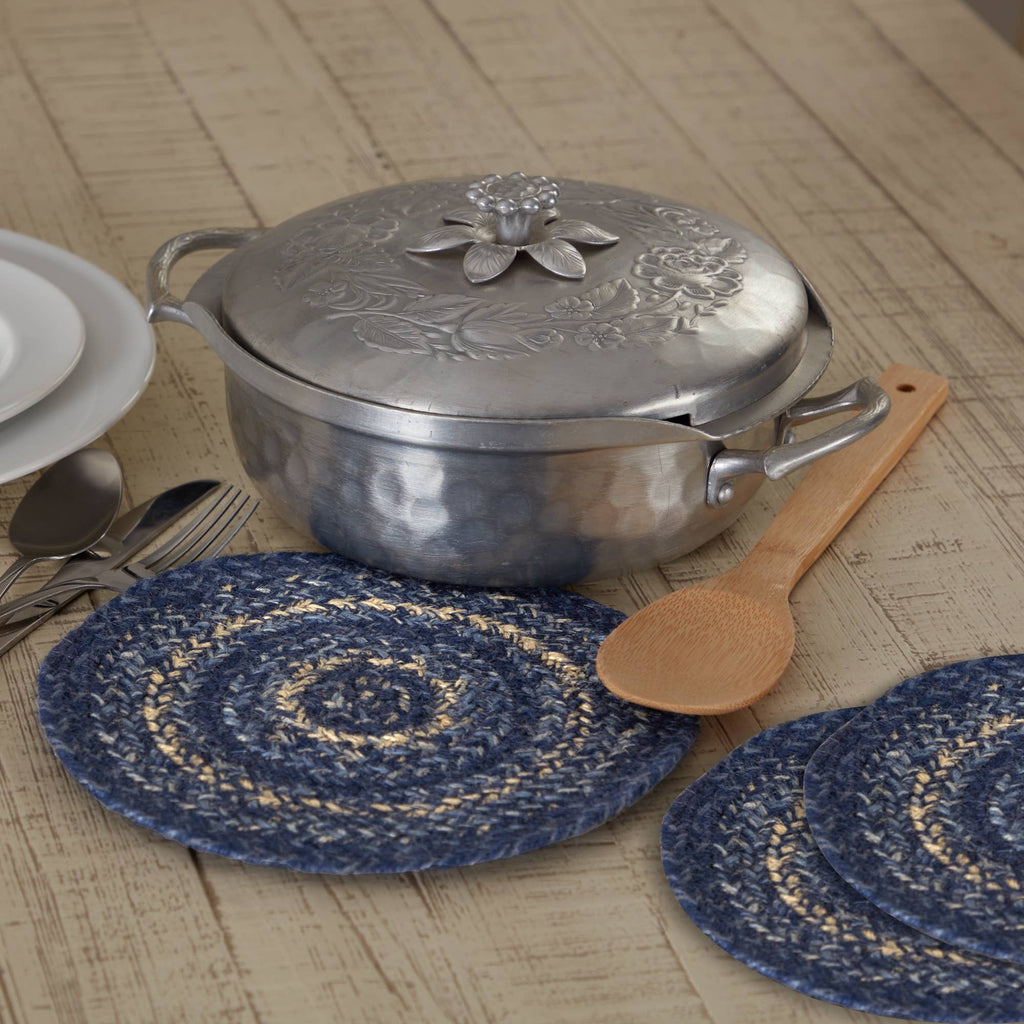 Great Falls Blue Braided Jute Trivet Hot Pad 8 Set of 3