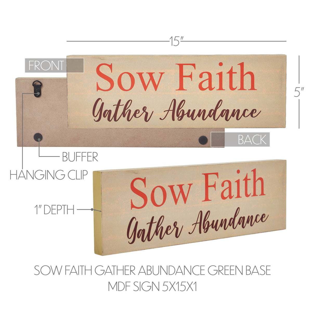 Sow Faith Gather Abundance Wood Sign 15" Farmhouse Decor