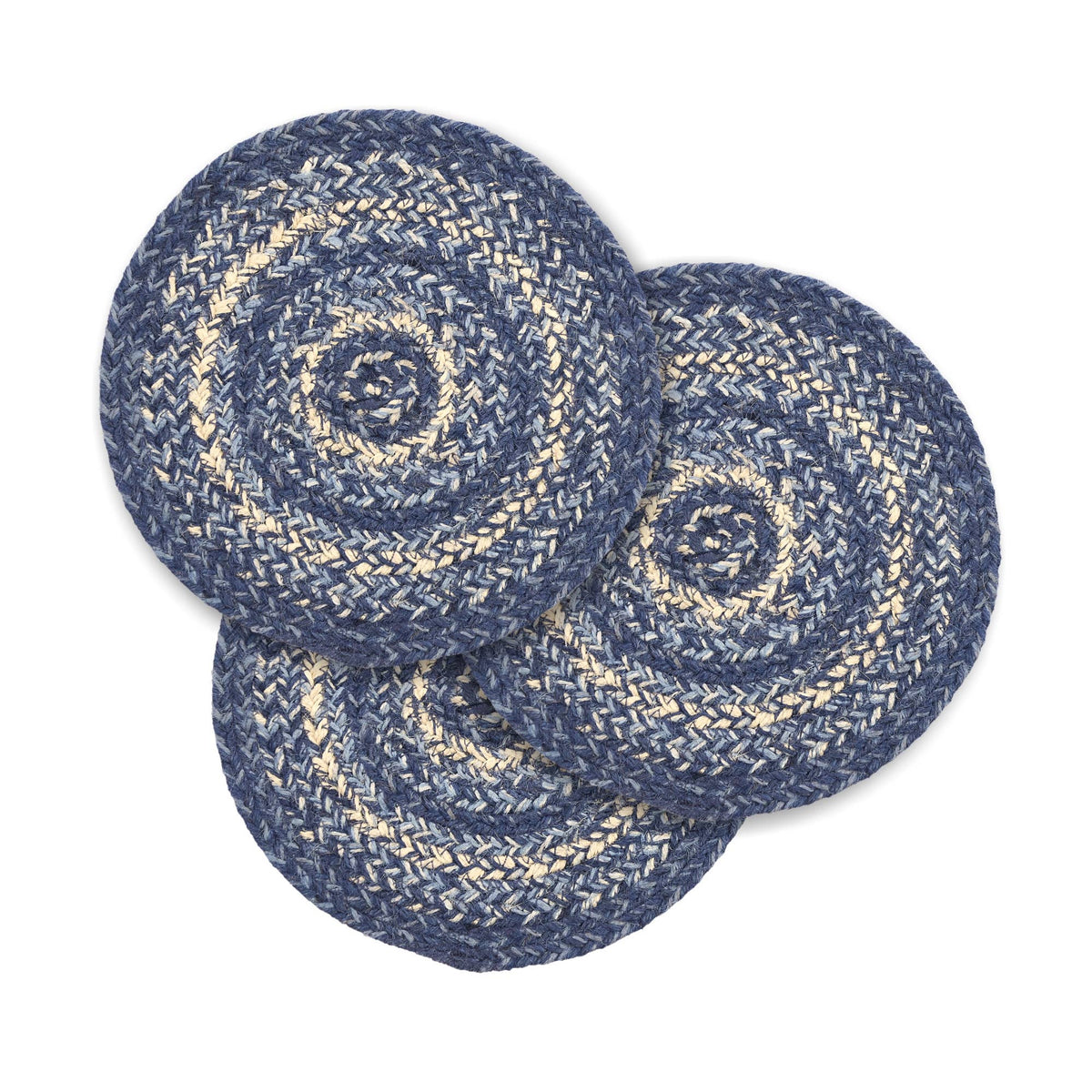 Great Falls Blue Braided Jute Trivet Hot Pad 8 Set of 3