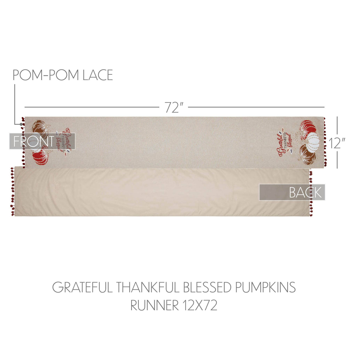 Farmhouse Grateful Thankful Blessed Table Runner 12x72
