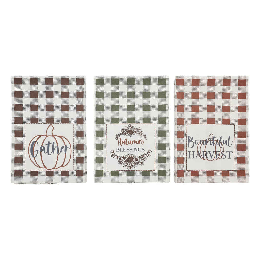 Fall Harvest Kitchen Tea Towels Set 19x28 Rustic Decor
